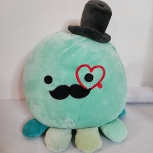 Squishmallows 8" EIKO Blue Octopus Plush Heart Monocle Top Hat Valentine's Squad